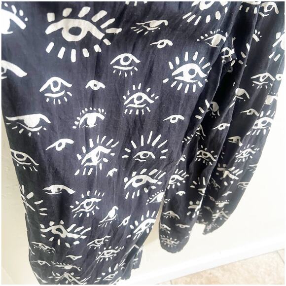 World Market Evil Eye Print Jumpsuit Size Large/XL Cotton Linen Blend Pockets - Picture 8 of 11